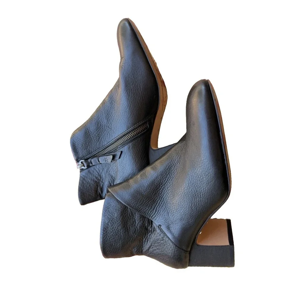 Splendid Womens Black Leather Side Zip Ankle Booties Block Heel Shoes Size 8